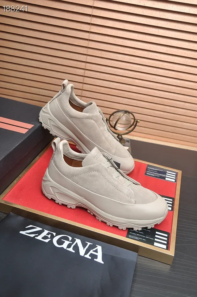 Zegna بيج سويد بدون أربطة أسلوب حياة حذاء رياضي 6