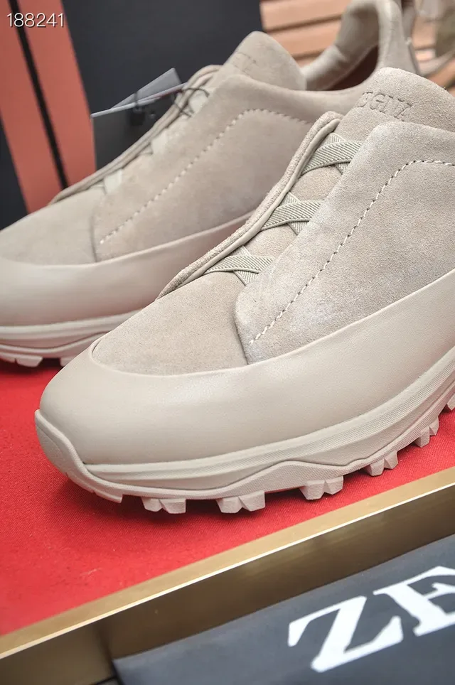 Zegna بيج سويد بدون أربطة أسلوب حياة حذاء رياضي 7