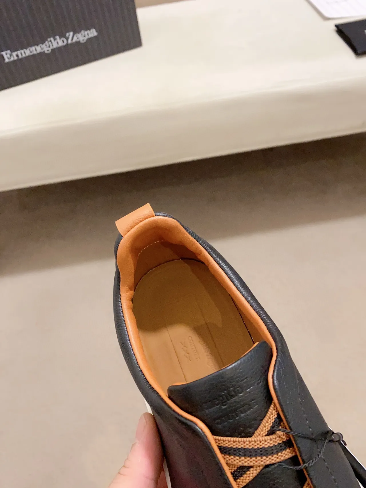 Zegna 黑色棕色皮革鞋面 踩脚式生活方式运动鞋 4