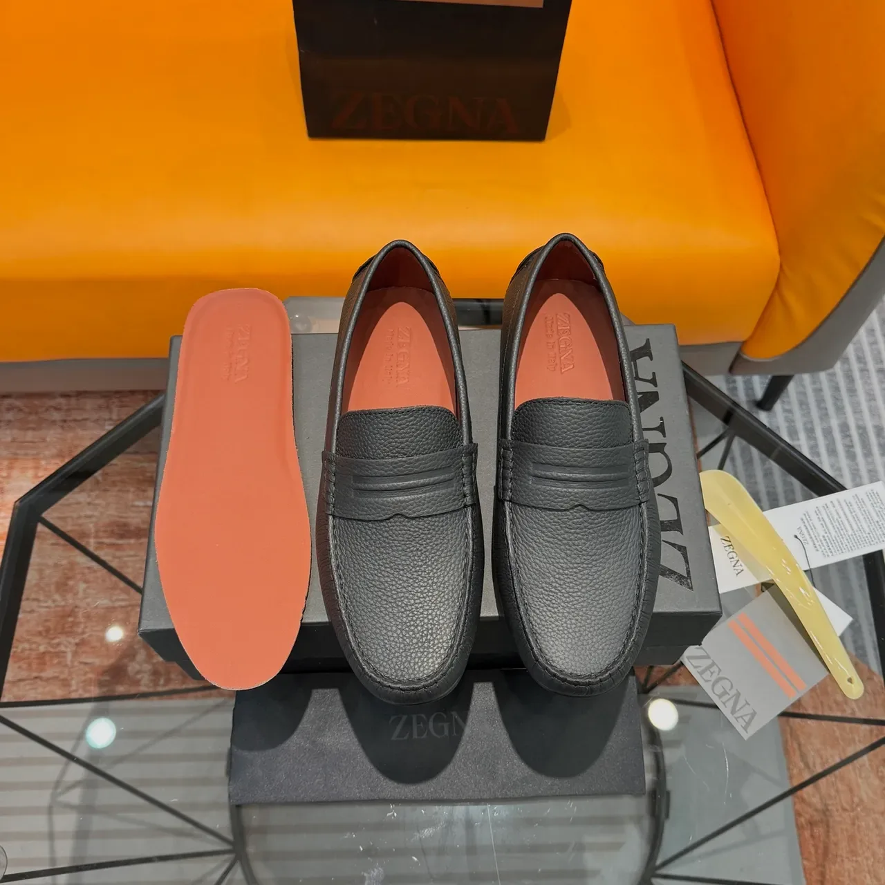 Zegna 黑棕荔枝纹皮革便士搭扣乐福鞋 3