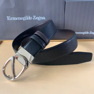 Zegna काला भूरा पेब्ल्ड रिवर्सिबल लेदर बेल्ट