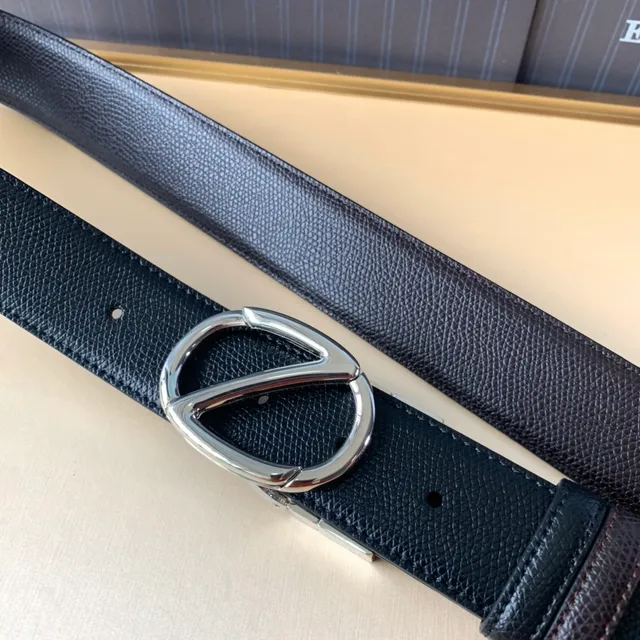 Zegna 黑棕压纹可逆皮革腰带 2