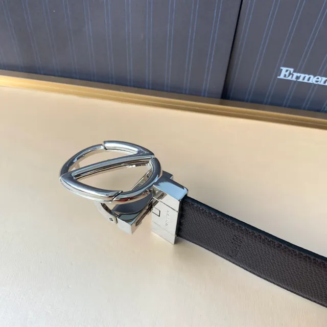 Zegna 黑棕压纹可逆皮革腰带 3