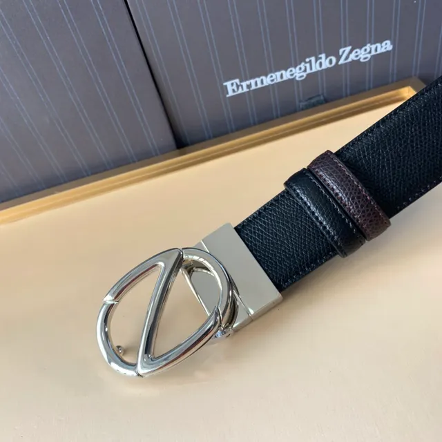 Zegna 黑棕压纹可逆皮革腰带 4