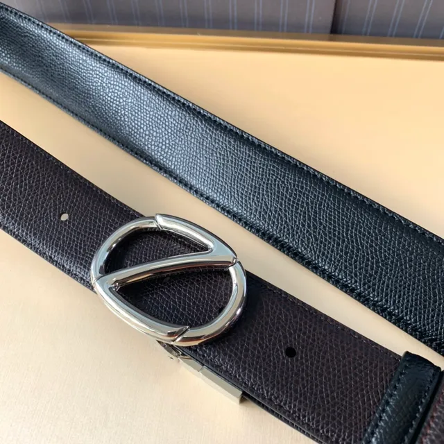 Zegna 黑棕压纹可逆皮革腰带 5