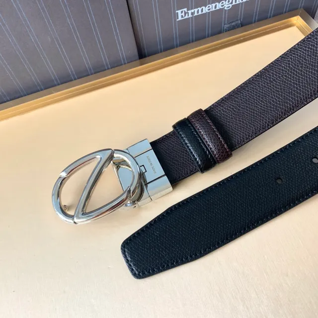 Zegna 黑棕压纹可逆皮革腰带 6