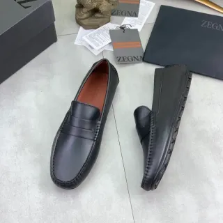 Zegna Black Leather Penny Strap Loafer