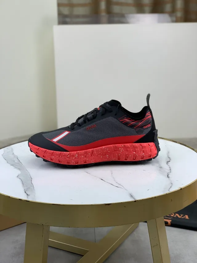Zegna কালো লাল মেশ-এন্ড-সিন্থেটিক আপার অ্যাগ্রেসিভ লাগ আউটসোল রানিং শোজ 5