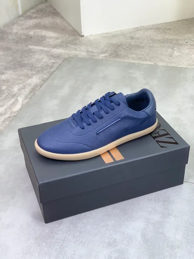 Zegna Zapatos Casuales de Cuero Pebbled Azul Suela de Goma 4