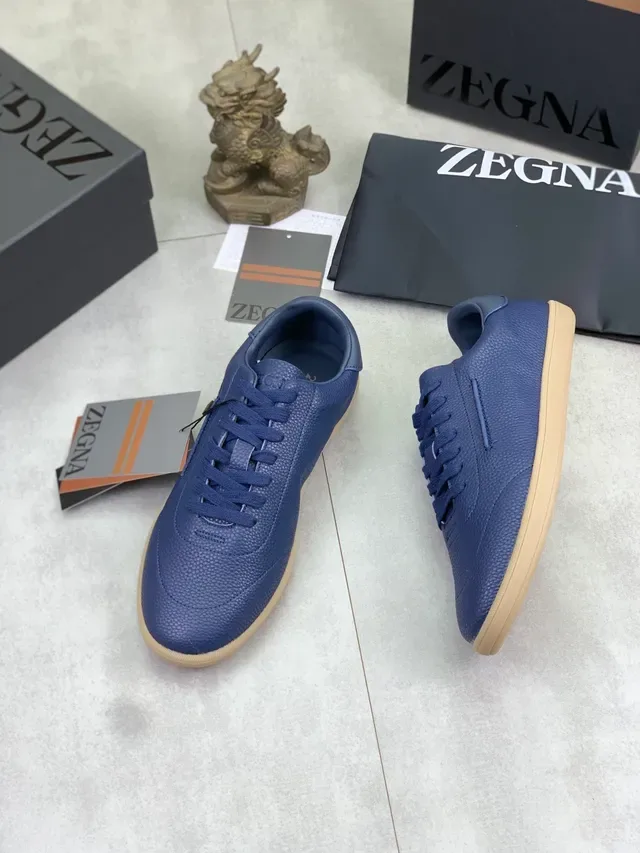 Zegna Zapatos Casuales de Cuero Pebbled Azul Suela de Goma 5