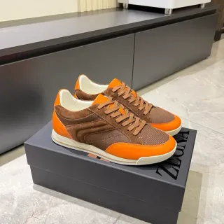 Zegna Brown Orange Mixed-Material Upper Suede And Mesh Paneling Sneakers