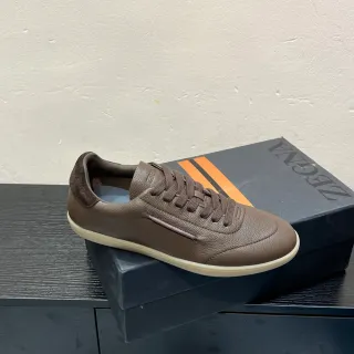 Zegna भूरी दानेदार चमड़ा लाइफस्टाइल स्नीकर