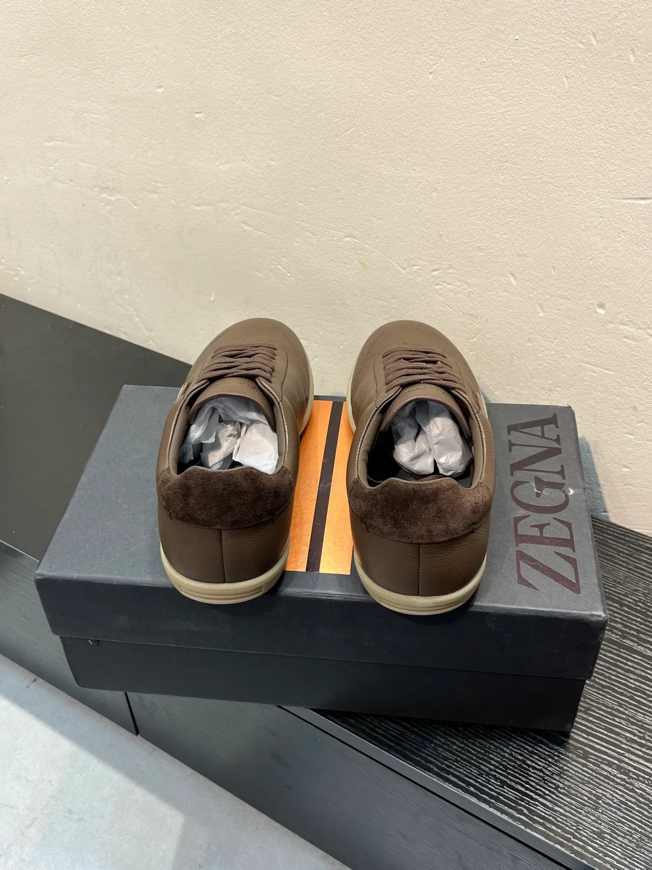Zegna 棕色压纹皮革生活方式运动鞋 6