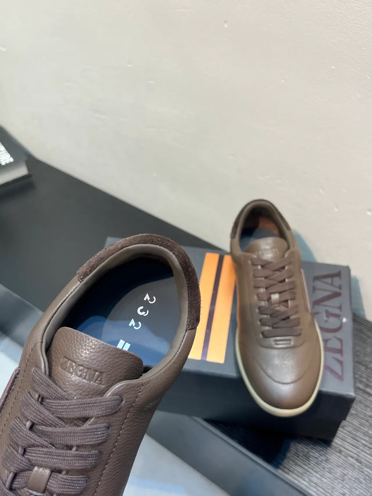 Zegna 棕色压纹皮革生活方式运动鞋 7