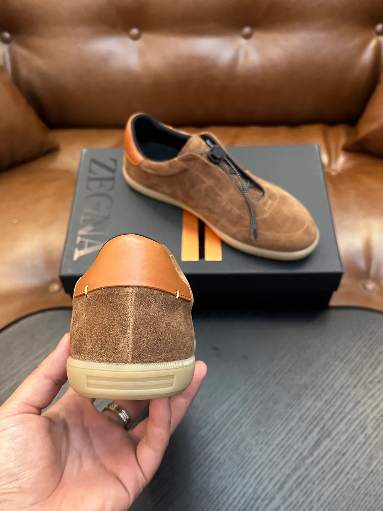 Zegna Zapato Casual Marrón de Ante con Cremallera 3