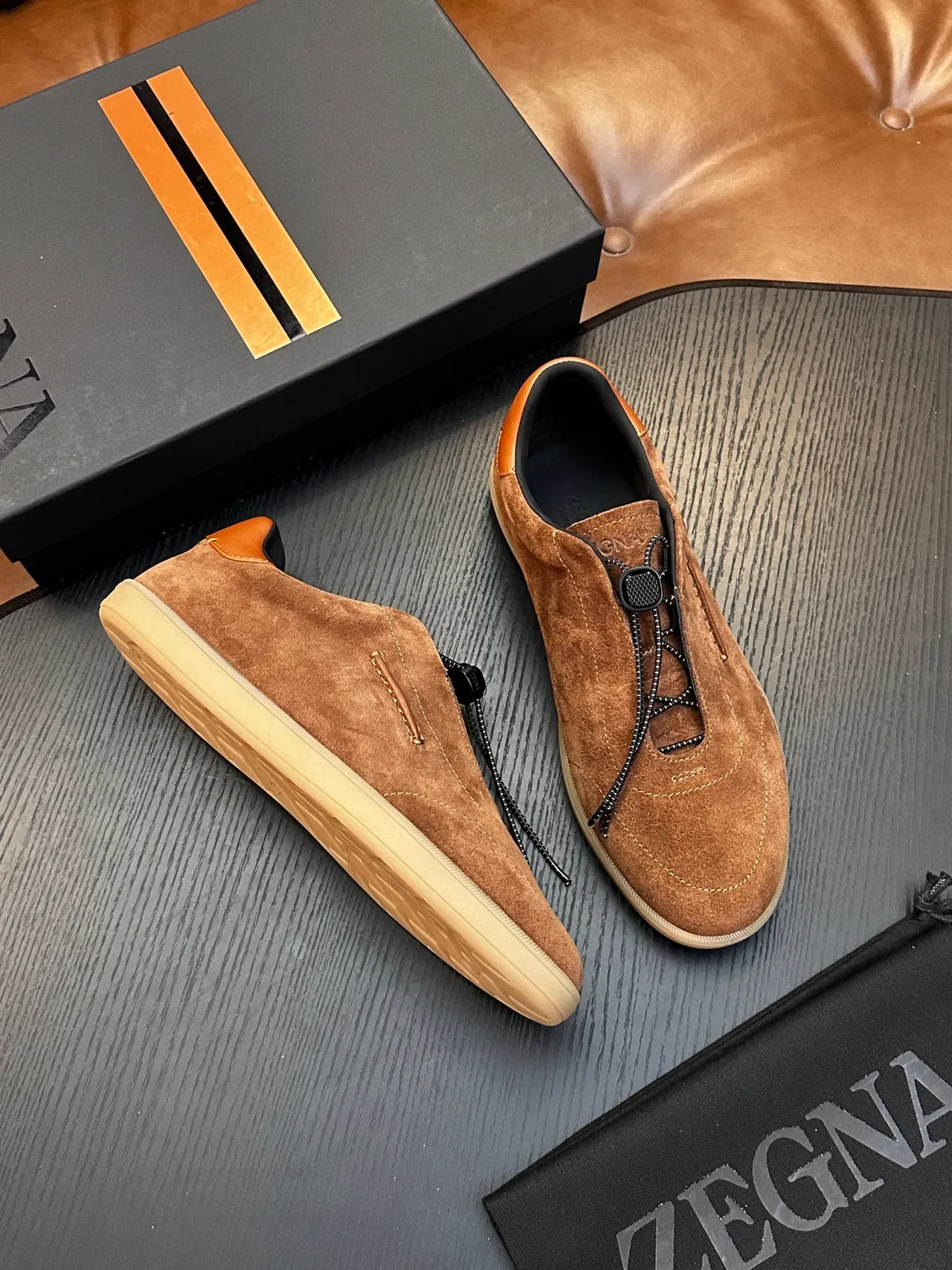 Zegna Zapato Casual Marrón de Ante con Cremallera 5