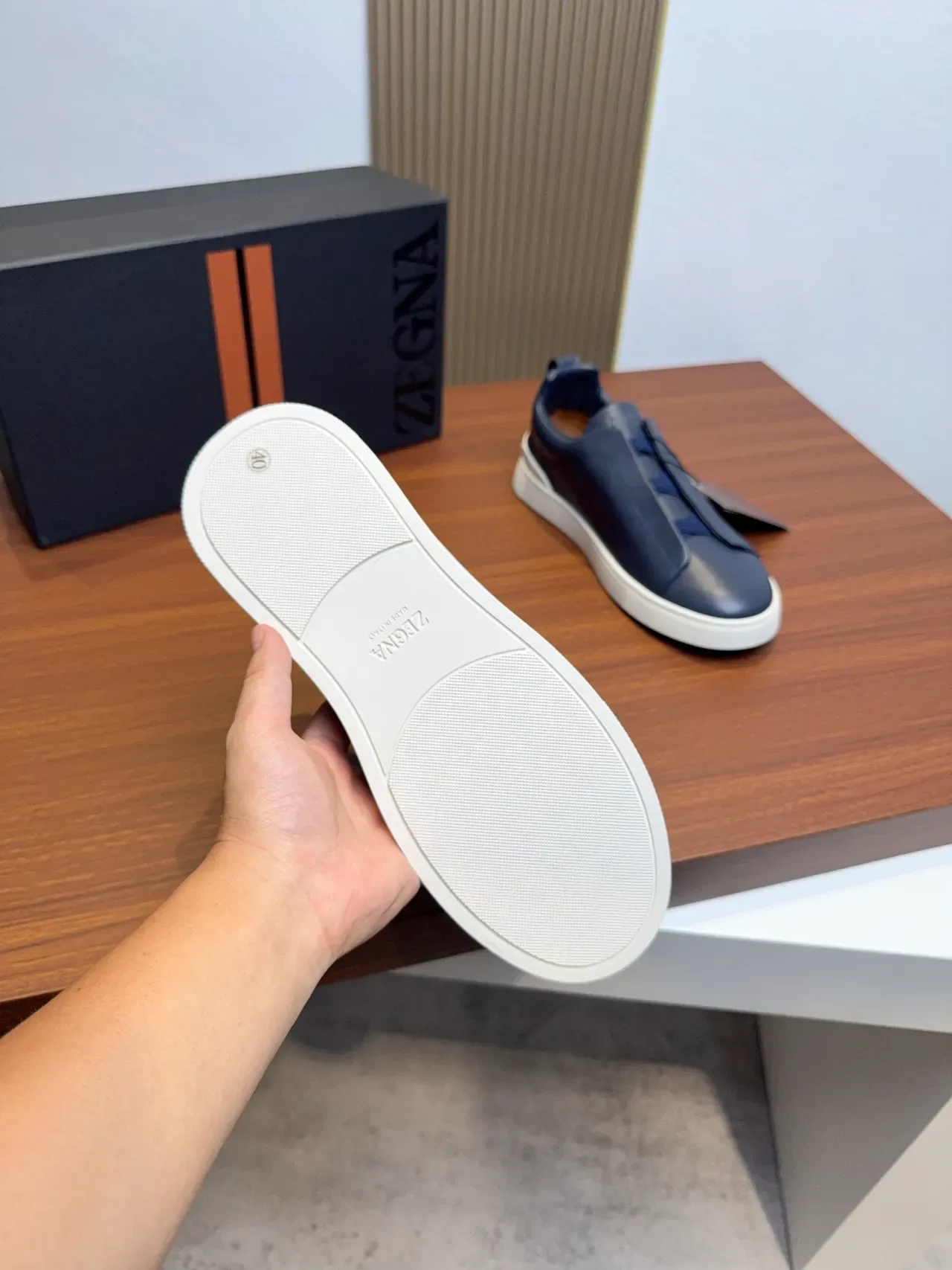 Zegna حذاء رياضي لايف ستايل أزرق بحري من الجلد slip-on 2