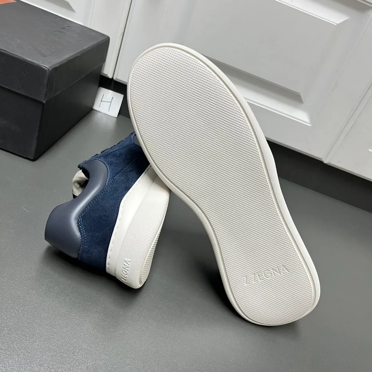 Zegna Navy Suede and Leather Panel Lifestyle Sneakers 2