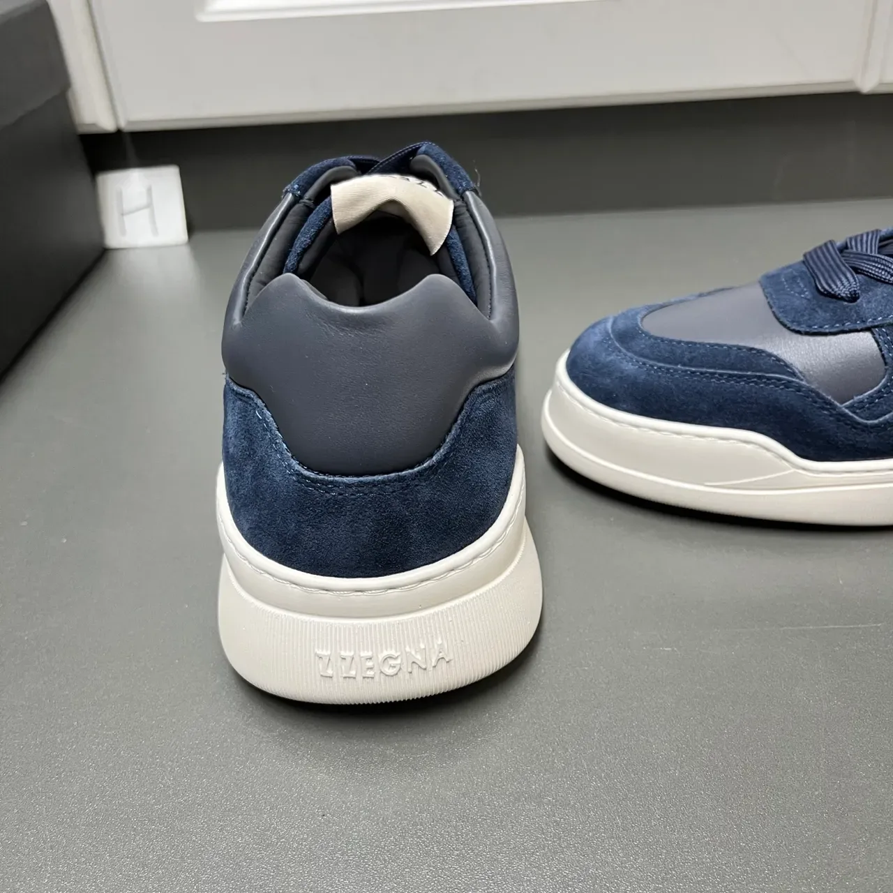 Zegna Navy Suede and Leather Panel Lifestyle Sneakers 3