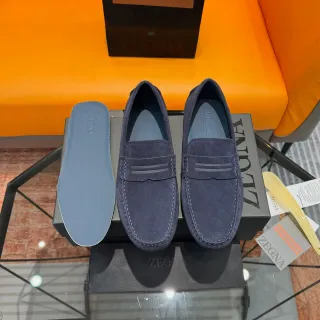 Zegna Penny Loafer Navy Black Suede Upper Strap Loafer
