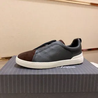 Zegna दो टोन चमड़ा-सुएड स्लिप-ऑन लाइफस्टाइल स्नीकर