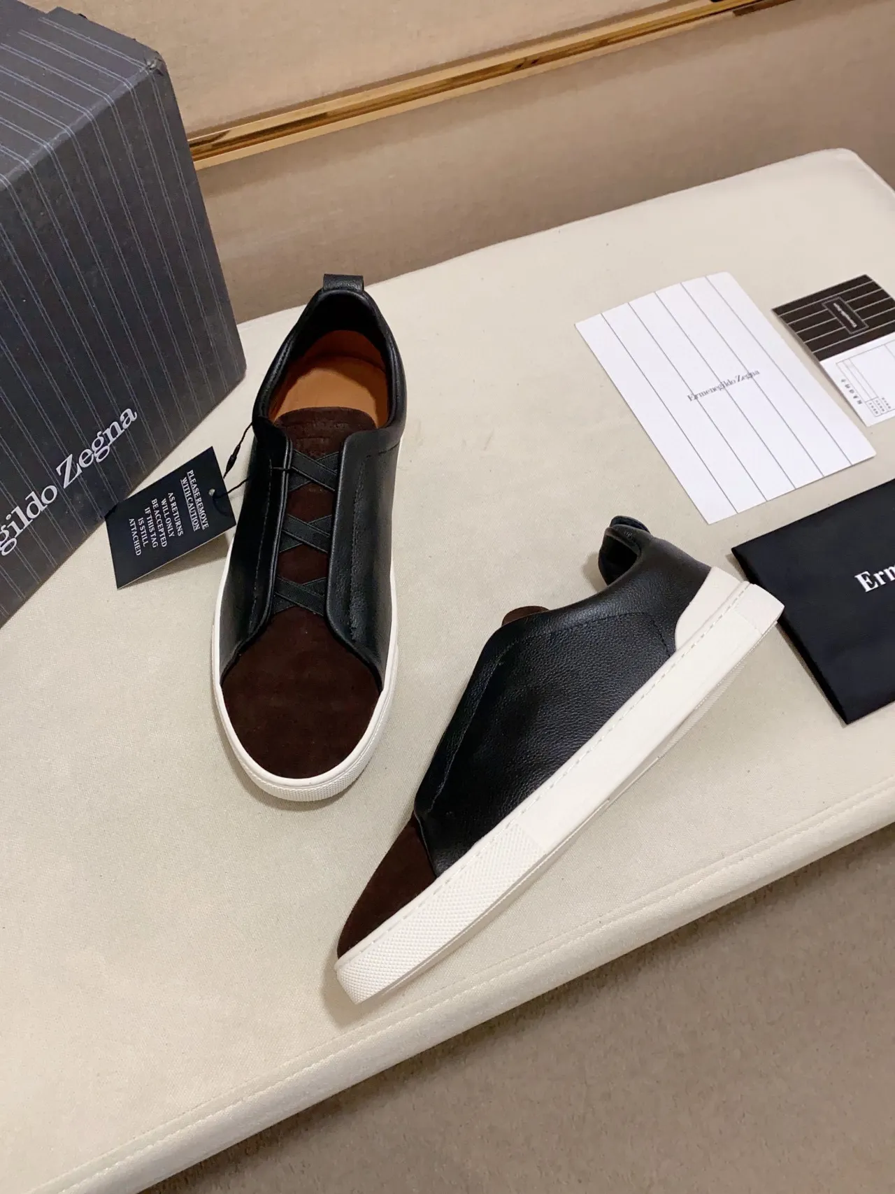 Zegna 双色皮革-麂皮一脚蹬生活方式运动鞋 4