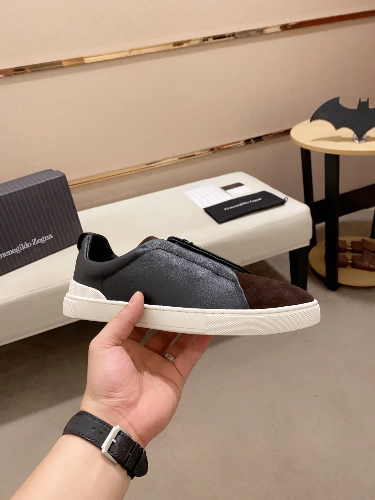 Zegna 双色皮革-麂皮一脚蹬生活方式运动鞋 7