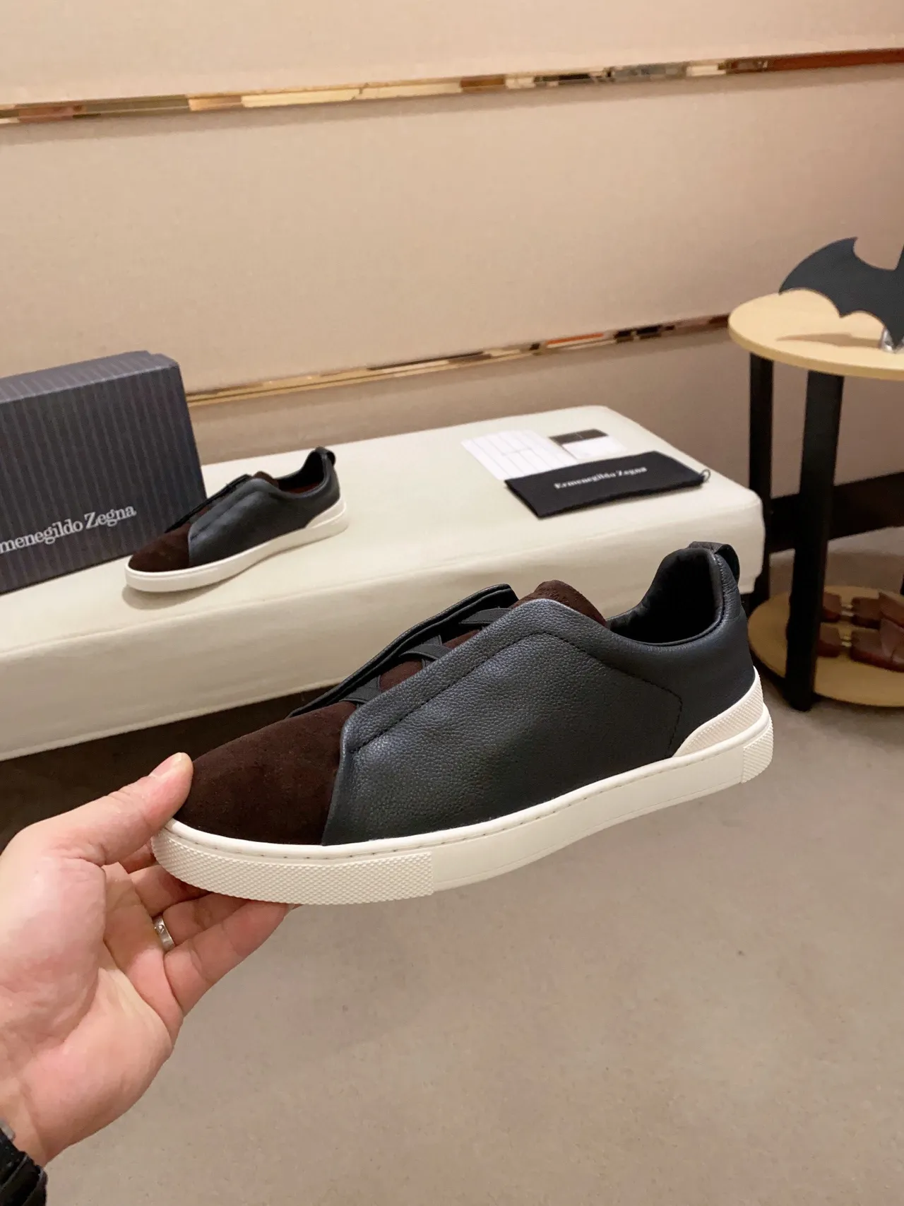 Zegna 双色皮革-麂皮一脚蹬生活方式运动鞋 8