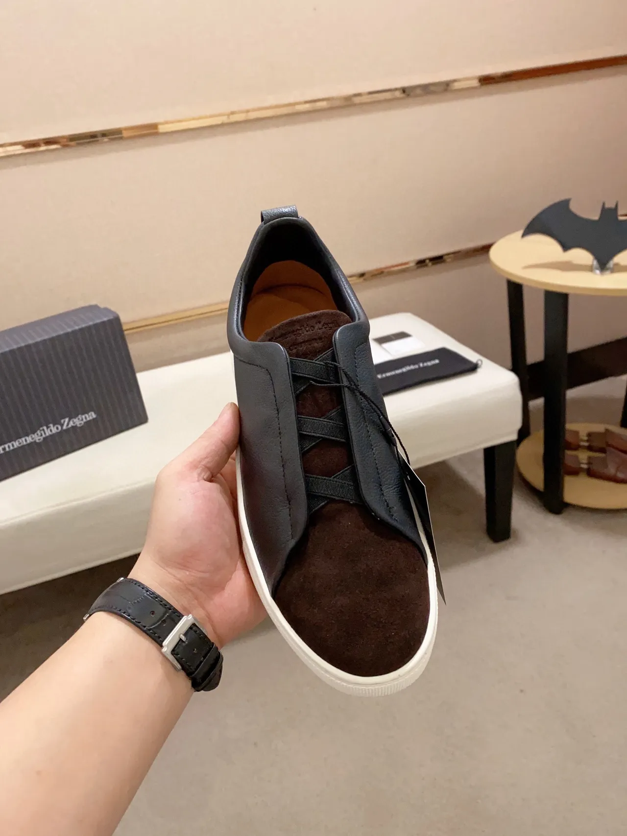 Zegna 双色皮革-麂皮一脚蹬生活方式运动鞋 9