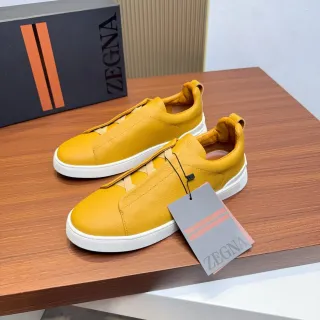 Zegna Yellow Leather Slip-On Lifestyle Sneakers