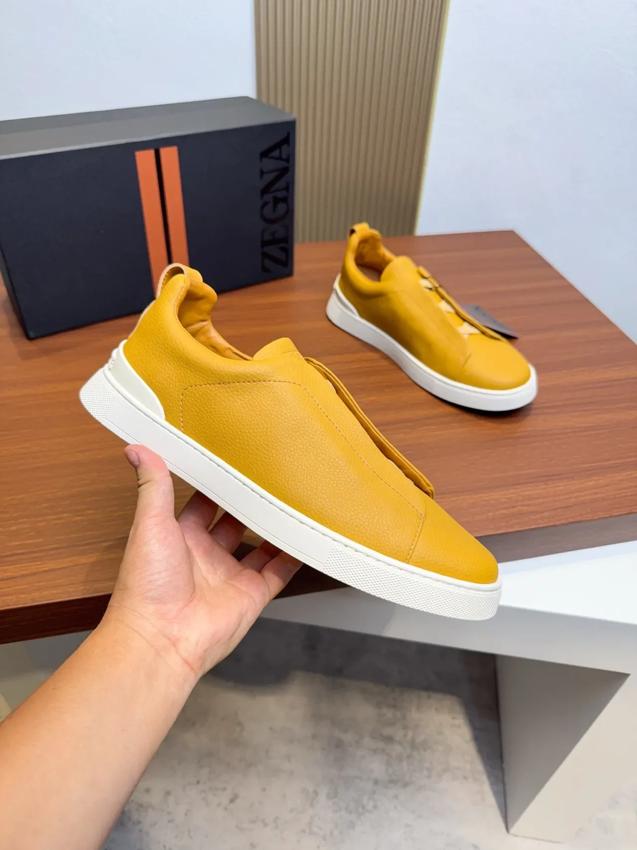 Zegna Sneakers Lifestyle en Cuir Jaune Slip-On 4