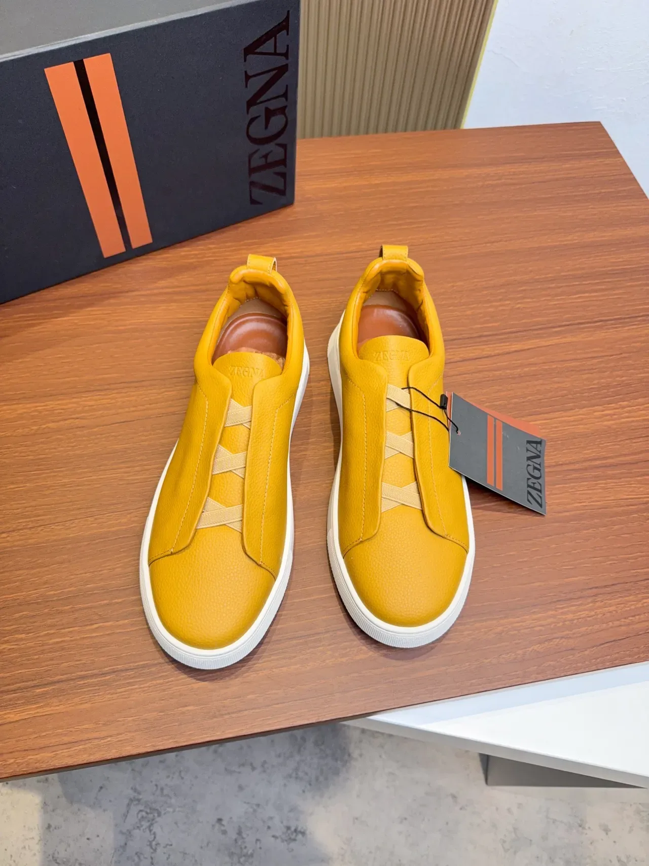 Zegna Sneakers Lifestyle en Cuir Jaune Slip-On 5