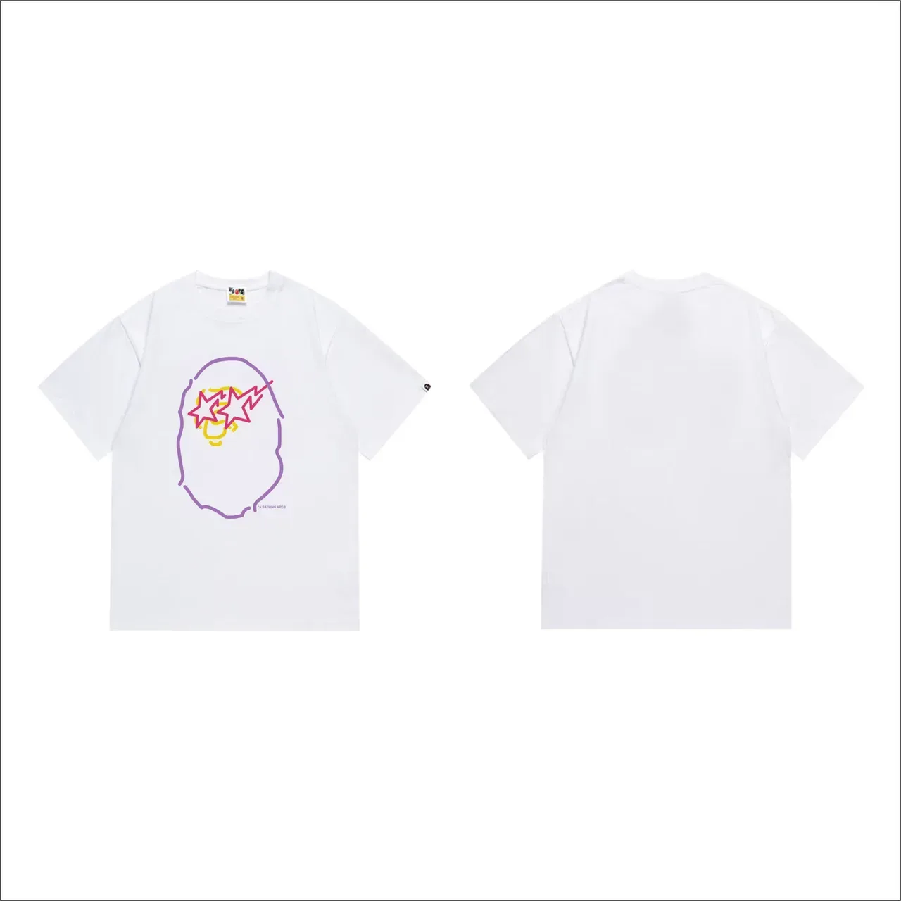 تيشيرت أسود A Bathing Ape بطباعة قرد بحدود نيون 7