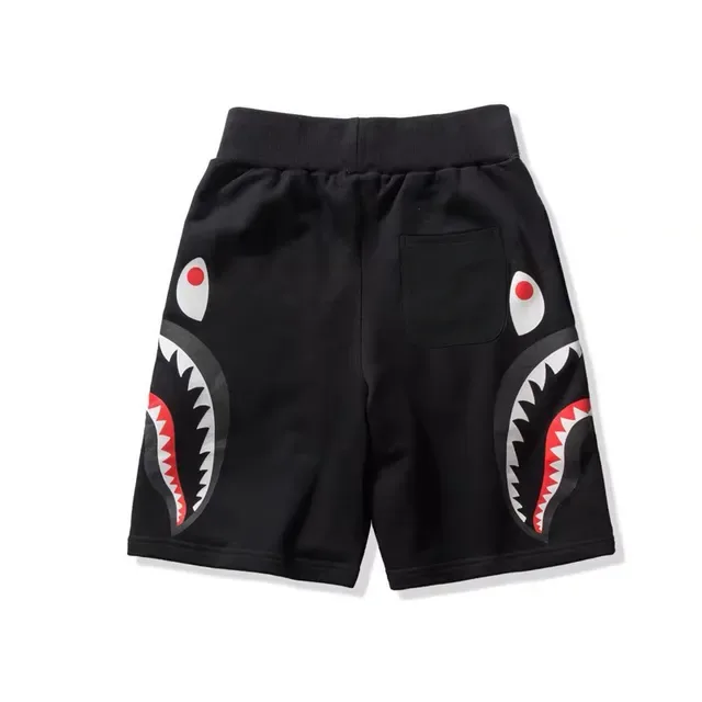 A Bathing Ape शार्क हूडी काला लाल मुख ग्राफिक इलास्टिक वेस्टबैंड शॉर्ट्स 2