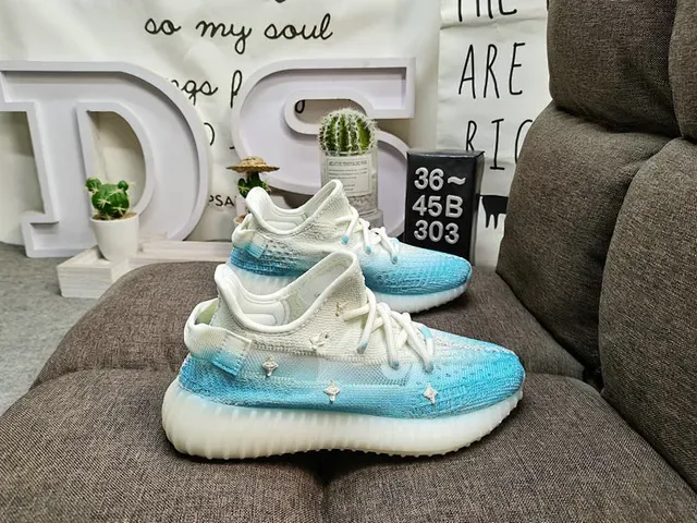 Adidas 350 V2 Blue White Knit Upper Gradient Colorway Lifestyle Sneakers 1