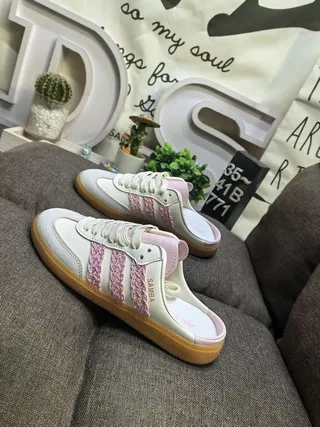 Adidas Bege Rosa Mule Sem Talão com Cadarços na Frente Loafer 7