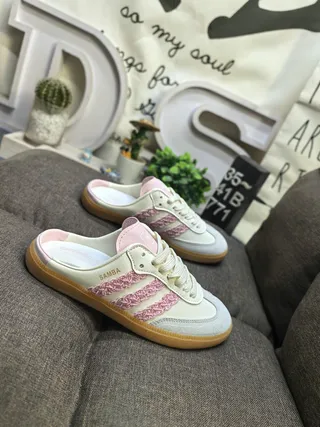 Adidas Bege Rosa Mule Sem Talão com Cadarços na Frente Loafer 9