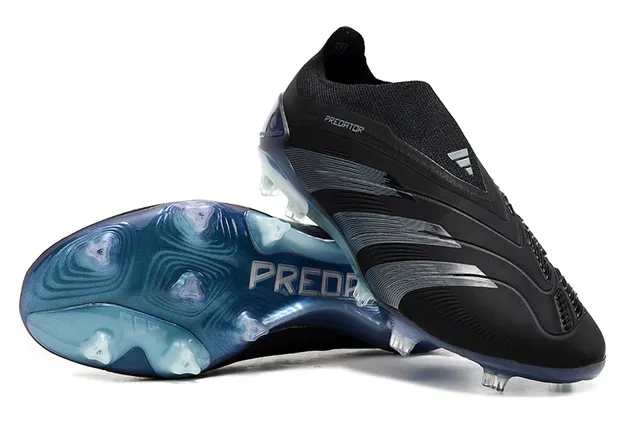 Adidas Noir Bleu Collet à ajustement chaussette Superposition de trois rayures Terrain ferme Chaussures de football 4