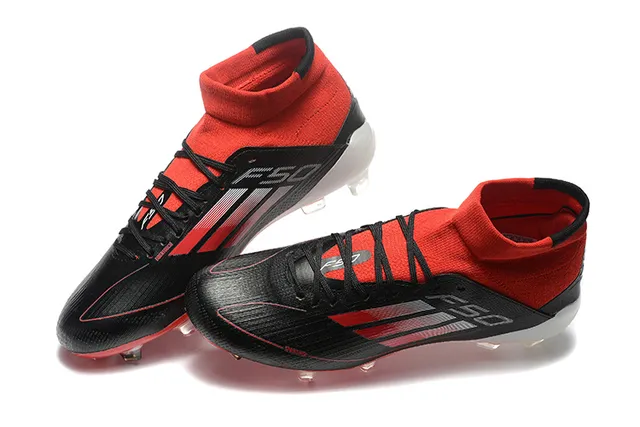 Adidas 黑红 高切 袜套合脚领口 纹理合成面革 硬地 足球鞋 3