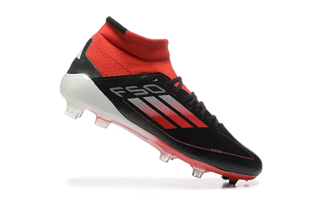 Adidas 黑红 高切 袜套合脚领口 纹理合成面革 硬地 足球鞋 4