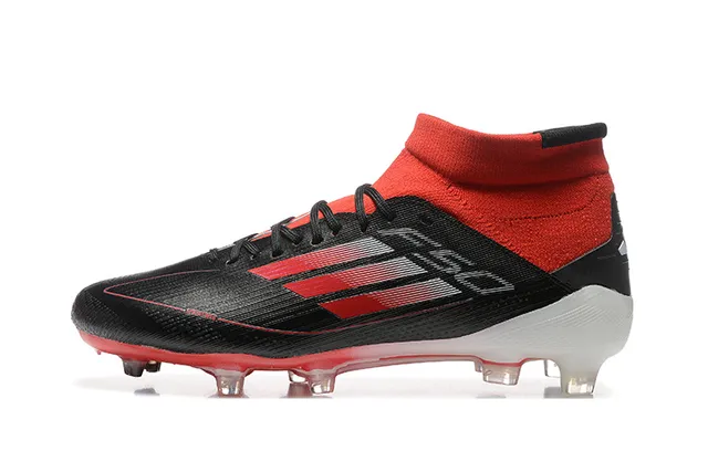 Adidas 黑红 高切 袜套合脚领口 纹理合成面革 硬地 足球鞋 6