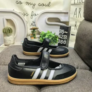 Adidas Black White Laceless Strap-Closure Mary Jane Shoes