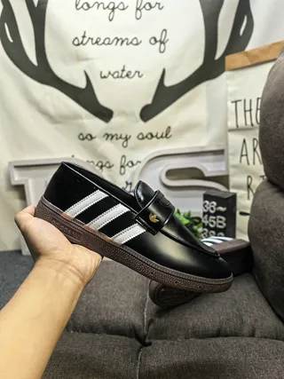 Adidas Black White Leather Upper Three-Stripe Side Panel Loafer 5