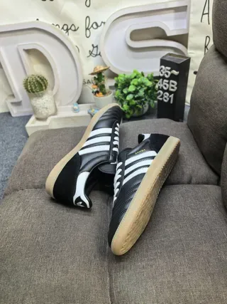 Adidas Black White Leather Upper Three Stripes Lifestyle Sneakers 6