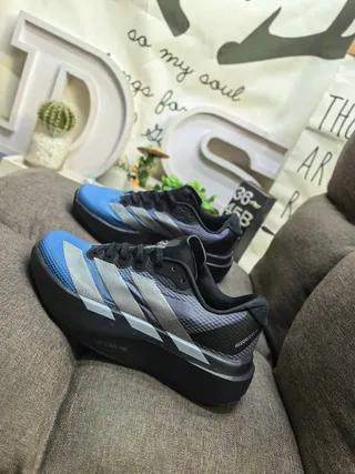 Adidas 蓝黑 工程网面鞋面 三条纹侧边品牌 跑鞋 7