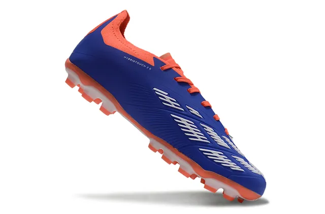 Adidas नीला नारंगी कम कट सिंथेटिक अपर तीन सफेद धार फर्म ग्राउंड फुटबॉल जूते 2