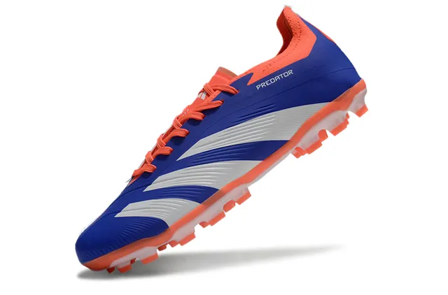 Adidas नीला नारंगी कम कट सिंथेटिक अपर तीन सफेद धार फर्म ग्राउंड फुटबॉल जूते 3