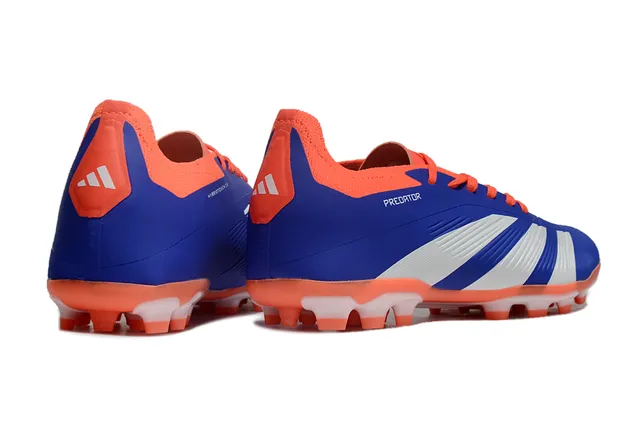 Adidas नीला नारंगी कम कट सिंथेटिक अपर तीन सफेद धार फर्म ग्राउंड फुटबॉल जूते 5