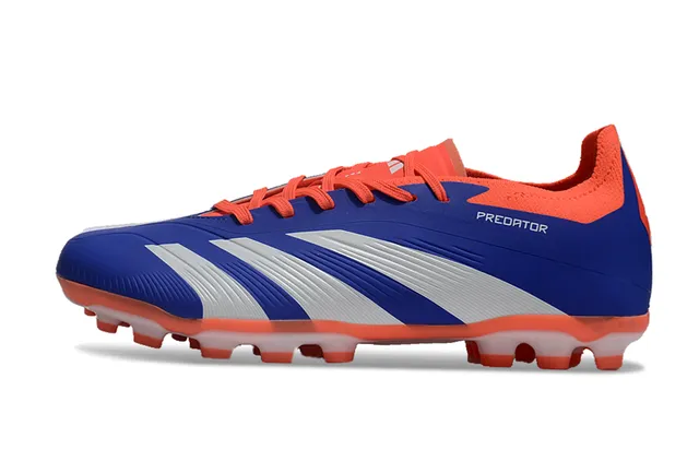 Adidas नीला नारंगी कम कट सिंथेटिक अपर तीन सफेद धार फर्म ग्राउंड फुटबॉल जूते 7