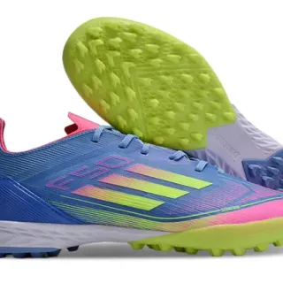 Adidas Blue Pink Low-Cut Synthetic Upper Gradient Stripe Detailing Artificial-Grass Soccer Shoes